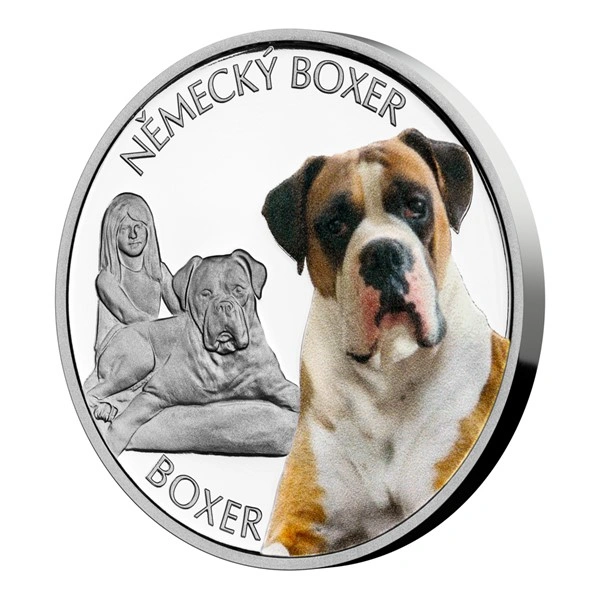 Stříbrná mince Psí plemena - Německý boxer proof | 31,1 g
