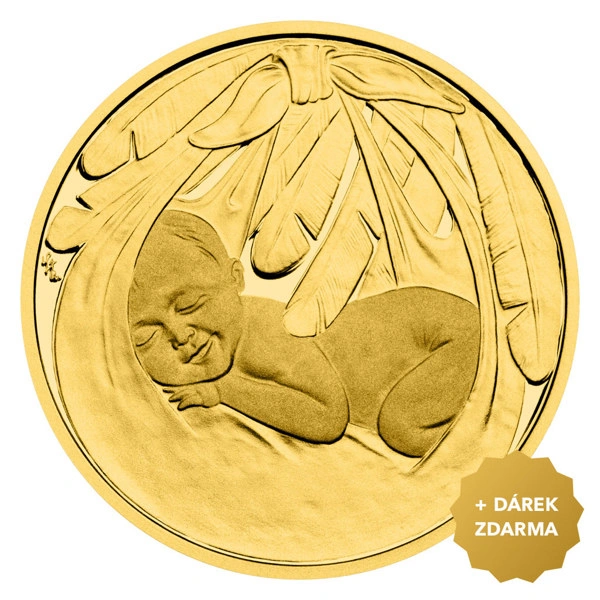 Zlatý dukát k narození dítěte Čáp 2024 s věnováním proof | 3,49 g