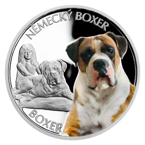 Stříbrná mince Psí plemena - Německý boxer proof | 31,1 g